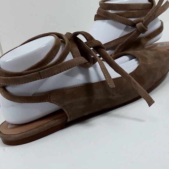 Madewell Women's April Ankle Wrap Flat Suede Leather Taupe Lace Up Flats Us9,5 - Picture 10 of 14